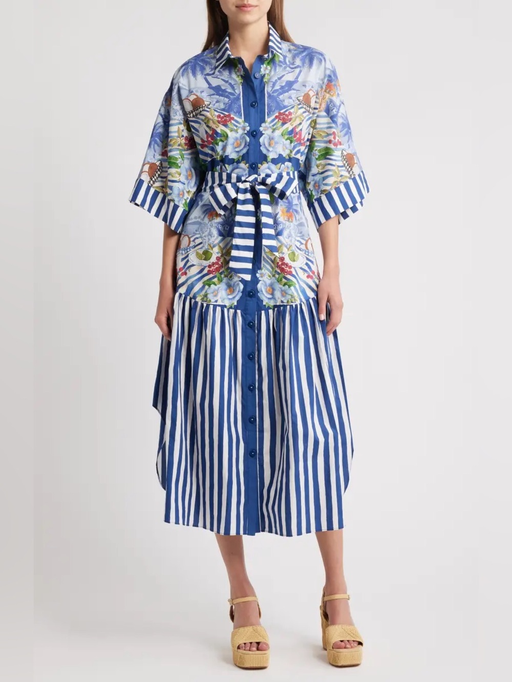 FARM Rio Fresh Table Scarf Cotton Shirtdress Size L - Picture 2 of 9